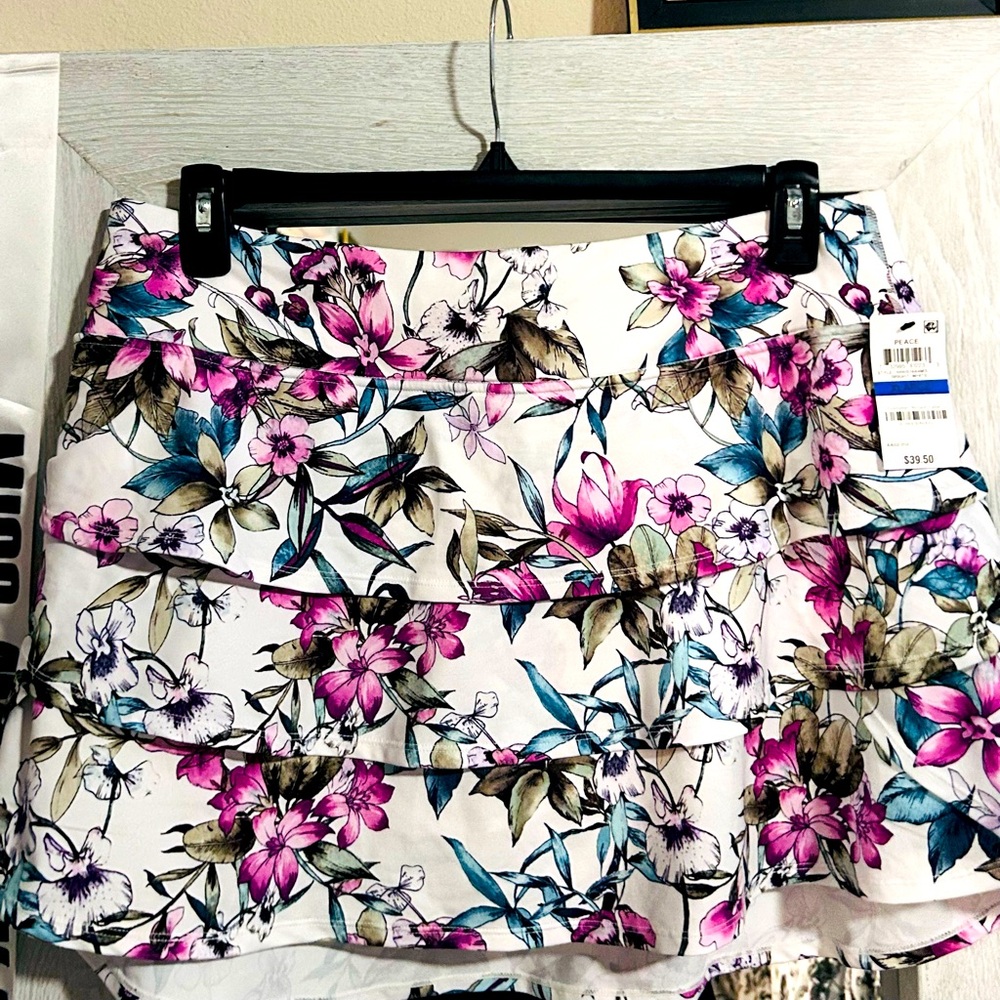 Ideology Floral Ruffle Skirt in White, Pink, Teal, Olive